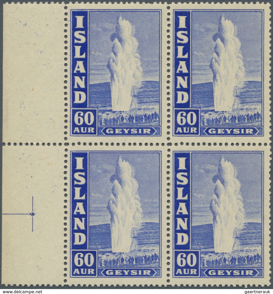 Island: 1943, Definitive Issue ‚Geysir ‘ 60a. Ultramarine Perf. 14 In A Lot With 70 Stamps Incl. Man - Otros & Sin Clasificación