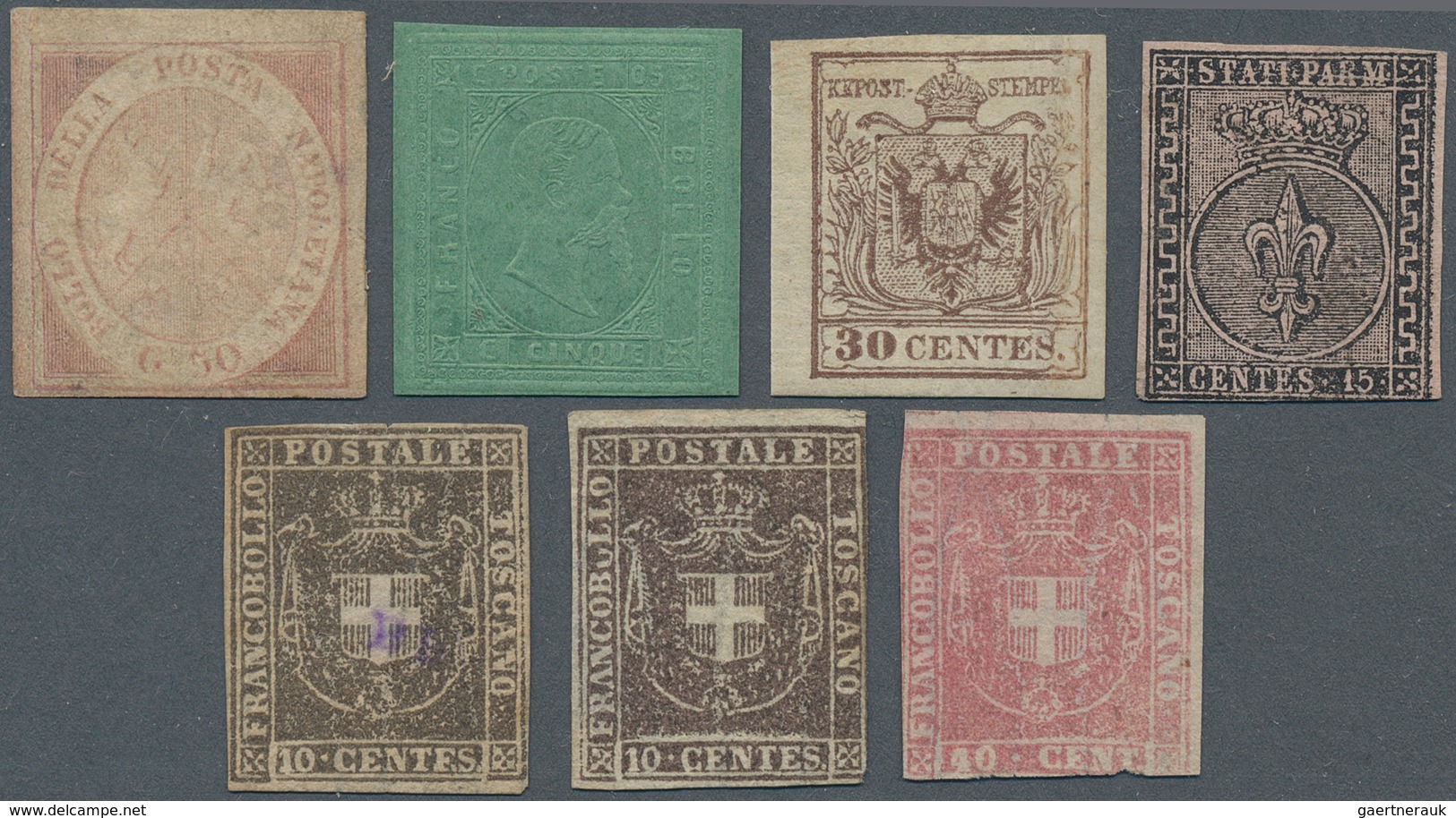 Altitalien: 1851/1860 (ca.): Lot Of 7 Better Stamps, All Mint (hinged) But Second Choice. Naples 50 - Colecciones