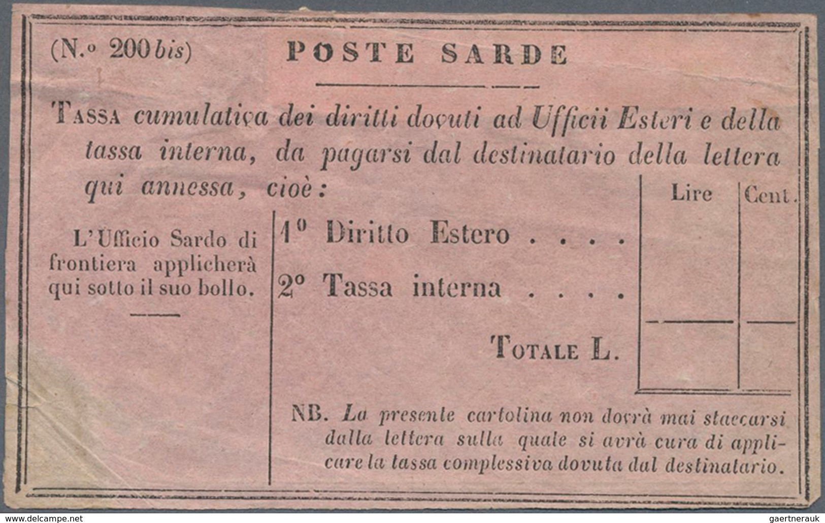 Italien - Altitalienische Staaten: Sardinien: 1819, CAVALLINO A RILIEVO, 7 X 25 C And 6 X 50 C Embos - Sardinia