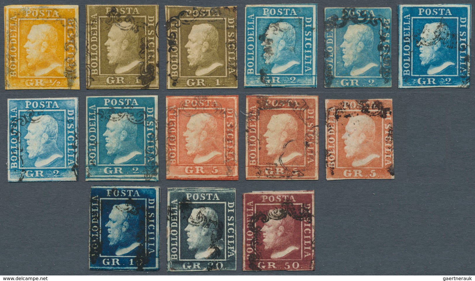 Italien - Altitalienische Staaten: Sizilien: 1859: 1/2 Gr - 50 Gr. 14 Used Stamps Sicily, Mostly Goo - Sicilia