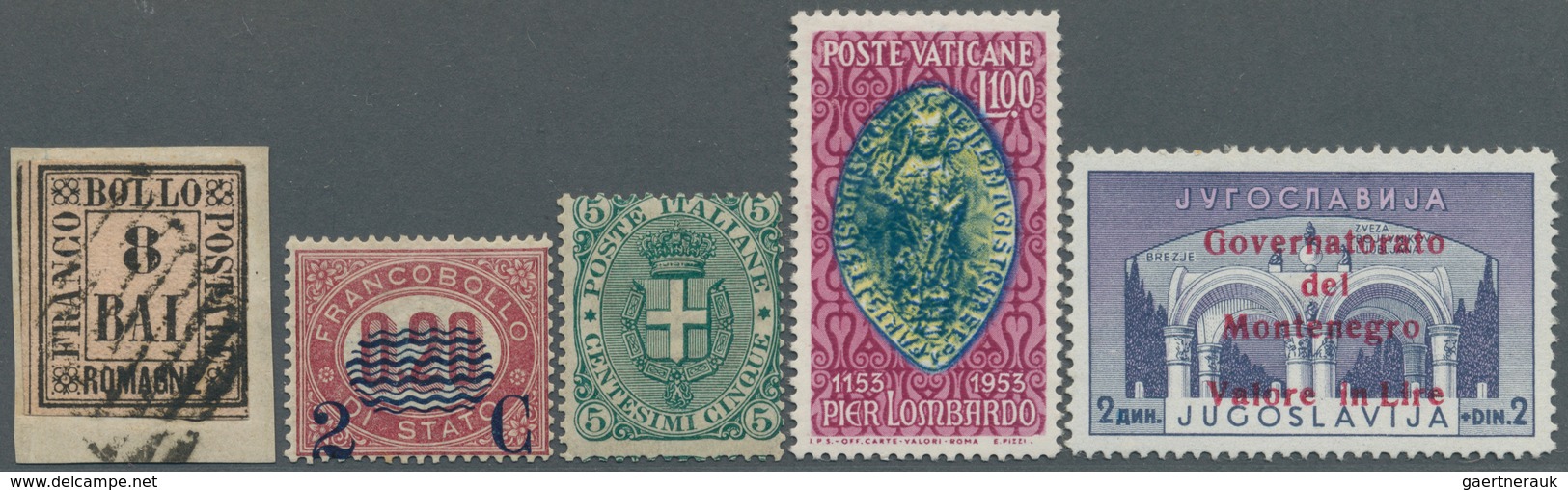 Italien: 1859/1953, Italian Area, Mint And Used Lot Of Better Stamps, E.g. Romagna Sass. 8 On Piece - Nuevos