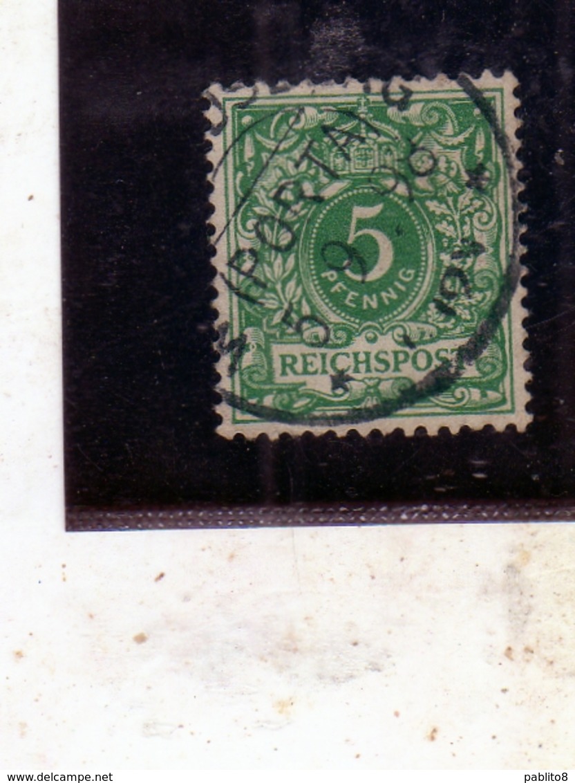 GERMANY GERMANIA GERMAN REICH  EMPIRE  IMPERO 1889 1900 NUMERAL CIFRA 5pf BLUE GREEN USATO USED OBLITERE' - Usati