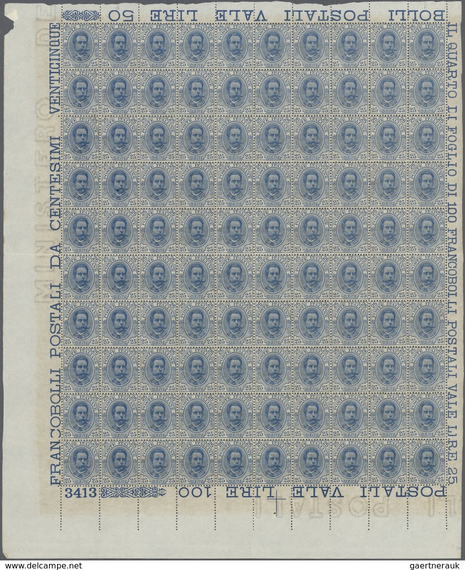 Italien: 1895, 25c. Blue, Complete (folded) Pane Of 100 Stamps With Marginal Inscriptions, Unmounted - Nuevos