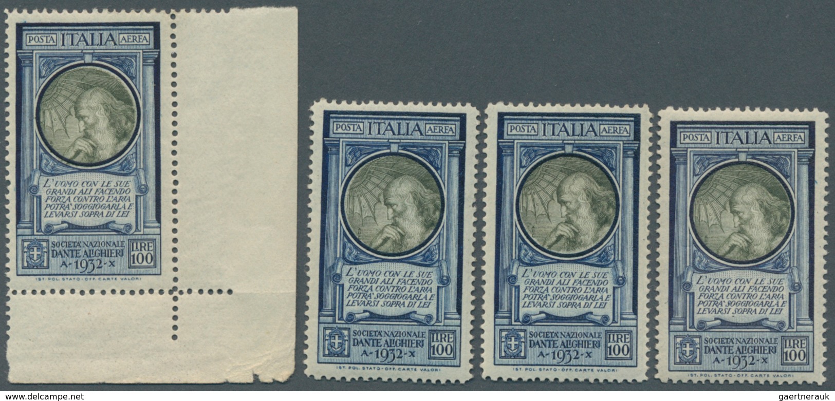 Italien: 1932, Dante Society, Airmail Stamps, 3l., 5l., 7.70l. And 100l. Four Copies Each And 10l. T - Neufs