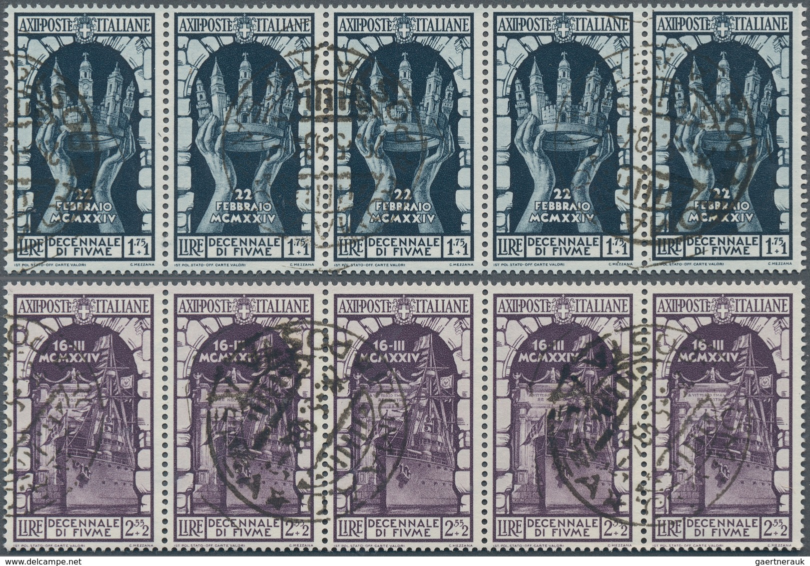 Italien: 1934, 10 Years Annexation Of Fiume Three High Values 1.75l.+1l. Bluish Black, 2.55l.+2l. Da - Neufs