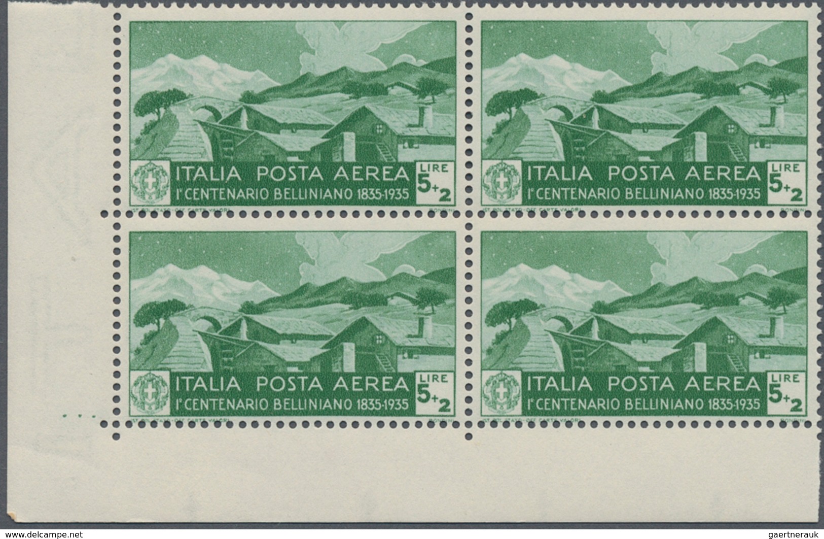 Italien: 1935, Bellini, Airmail Stamps, U/m Assortment: 25c. (18), 50c. (22), 60c. (18), 1l. (15), 5 - Neufs
