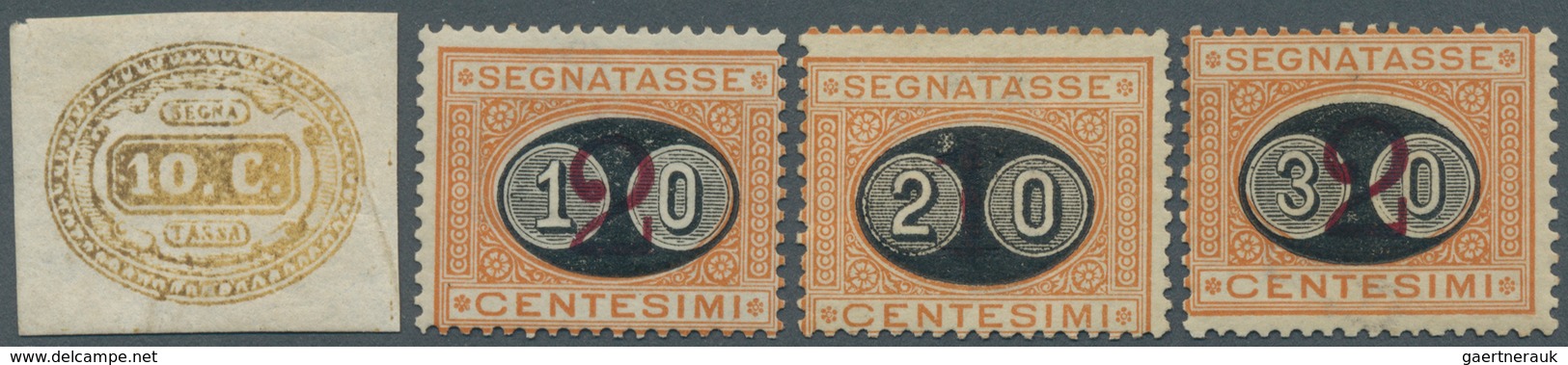 Italien - Portomarken: 1863/1903, Mint Lot Of Eight Stamps: Sass. 1 (oxidated Colour) Certificate E. - Taxe