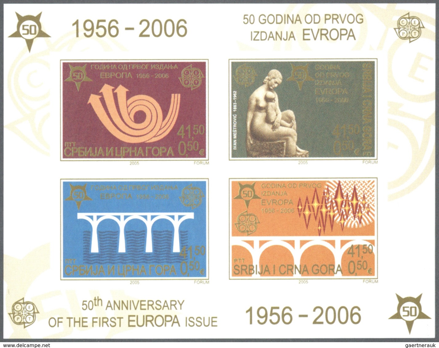 Jugoslawien: 2006, "50 Jahre Europamarken". Lot Von 1.000 Sätzen In Bogen Und 1.000 Blockgarnituren - Oblitérés