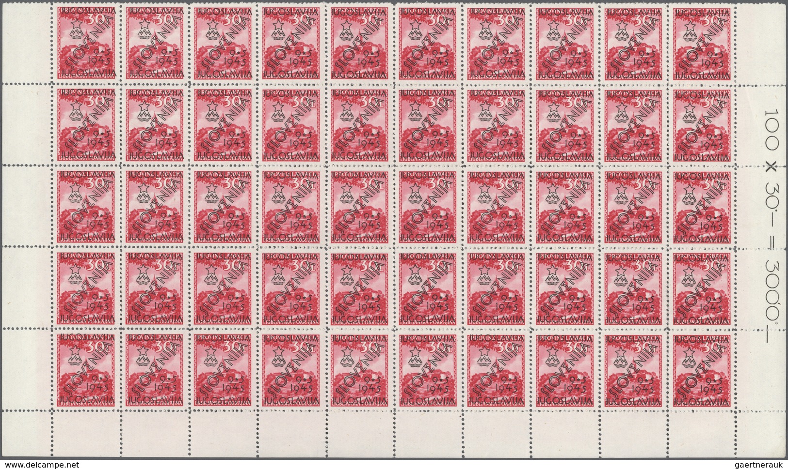 Jugoslawien - Volksrepubliken 1945: Slowenien: 1945, SLOVENIJA Overprints, 50 Complete Sets Mainly W - Otros & Sin Clasificación