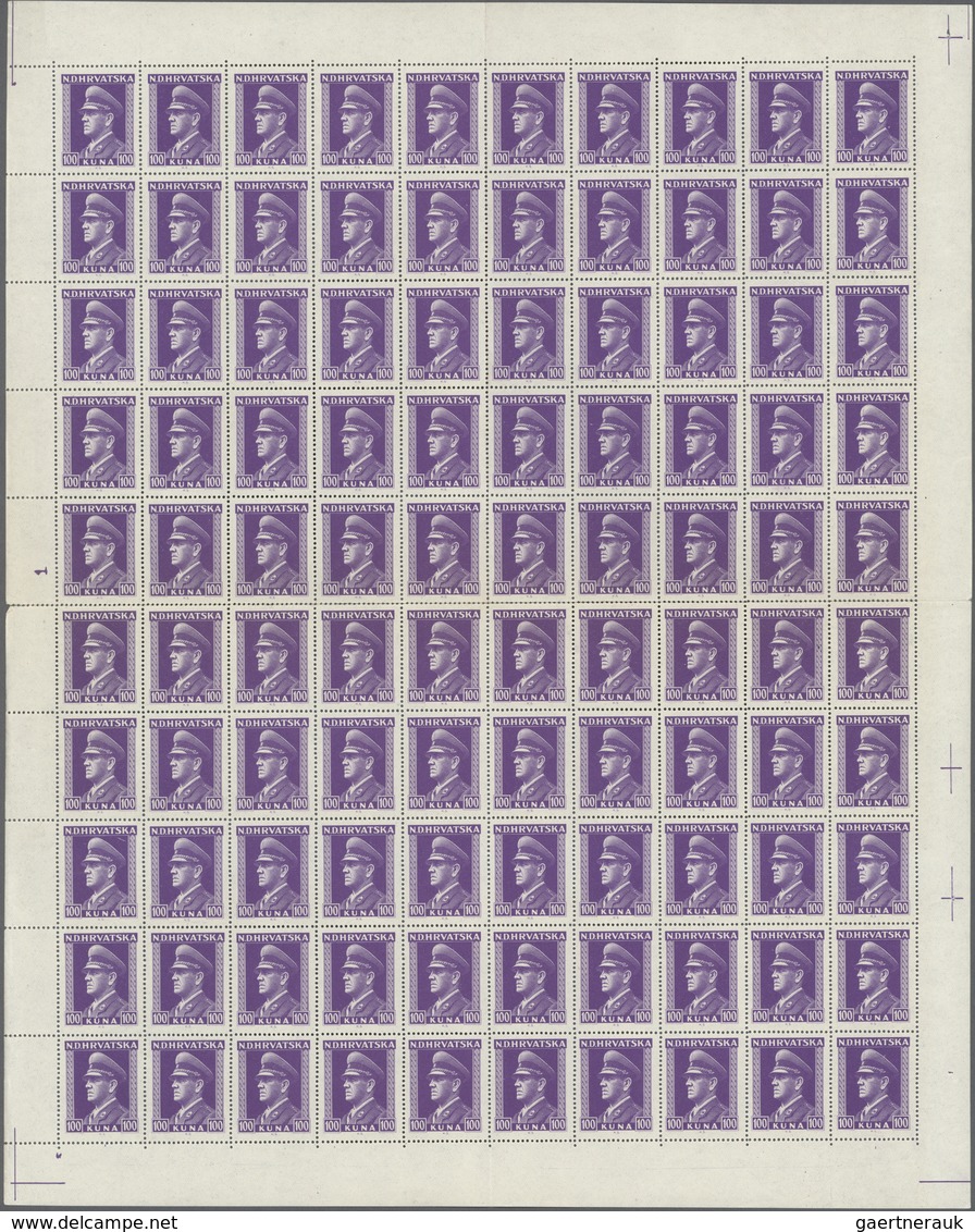 Kroatien: 1943/1944, Definitives "Ante Pavelic", 0.25k. To 100k., Complete Set Of 20 Values In (fold - Croacia