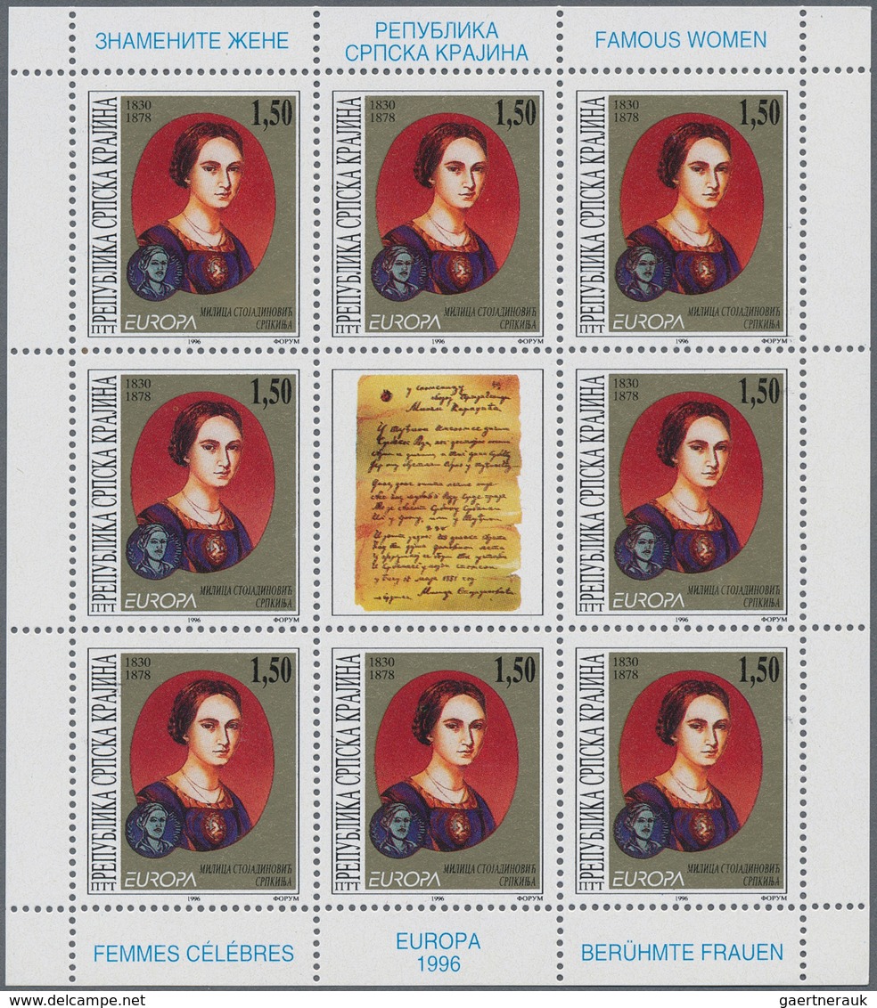 Kroatien - Serbische Krajina: 1996, Europa, 100 Little Sheets Of 8 Stamps Of Each Issue, All Mint Ne - Croacia