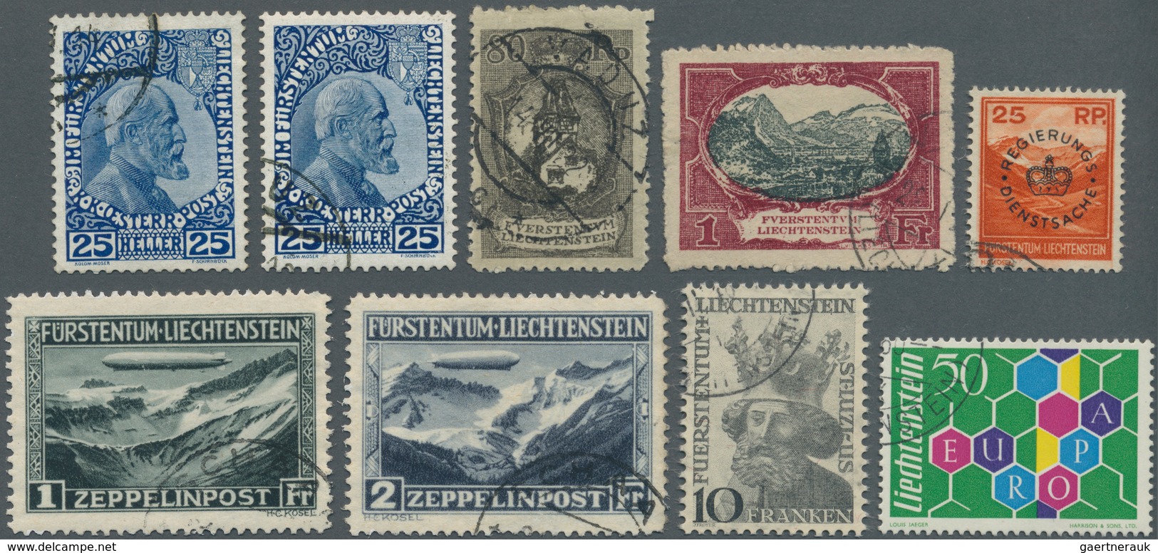 Liechtenstein: 1912/1981 (ca.), Dubletten Auf 10 Großen Steckkarten Mit Etlichen Besseren Ausgaben U - Cartas & Documentos