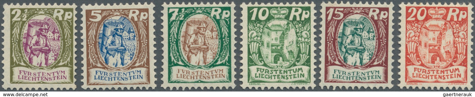 Liechtenstein: 1924/1927, Freimarken ‚Winzer Und Schloßhof Vaduz‘ Kompletter Satz (6 Werte) Bestand - Cartas & Documentos