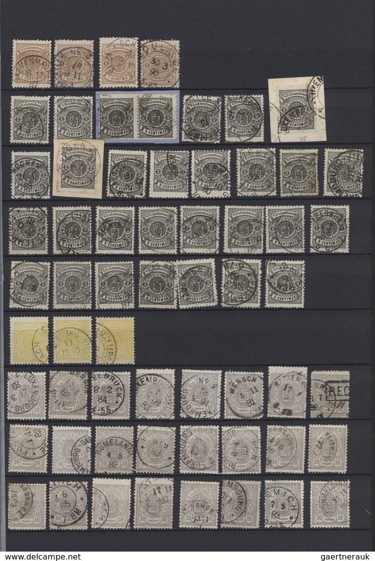 Luxemburg: 1880/1884, Definitives Coat Of Arms", Used Assortment Of 95 Stamps Incl. Three Copies 5c. - Cartas & Documentos