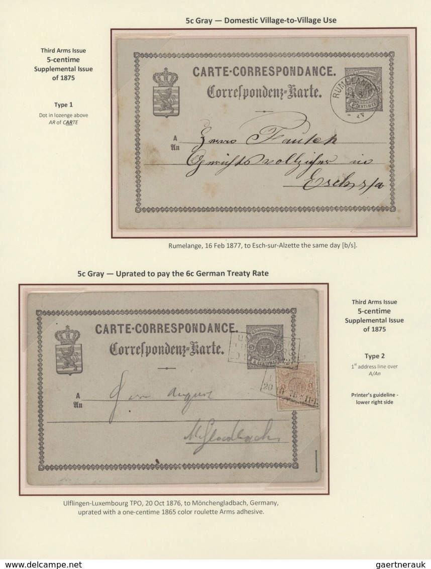 Luxemburg - Ganzsachen: 1870-1882 LUXEMBOURG'S COAT OF ARMS POSTAL STATIONERY: Exhibition collection