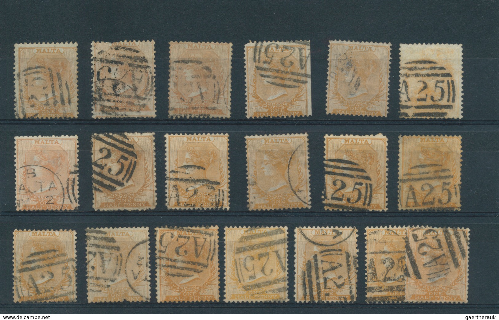 Malta: 1860/1884, ½d. Yellow, Group Of 19 Used Copies, Stated To Be SG Nos. 1, 2, 3, 3a, 4, 5, 6, 7, - Malte