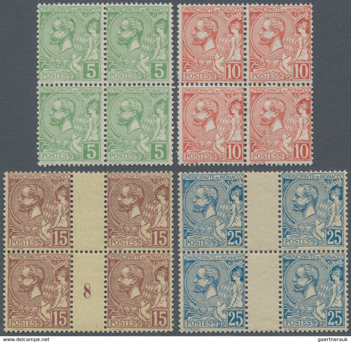 Monaco: 1901, Prince Albert I. Definitives Set Of Four 5c. Pale Green To 25c. Blue In A Lot With 29 - Neufs