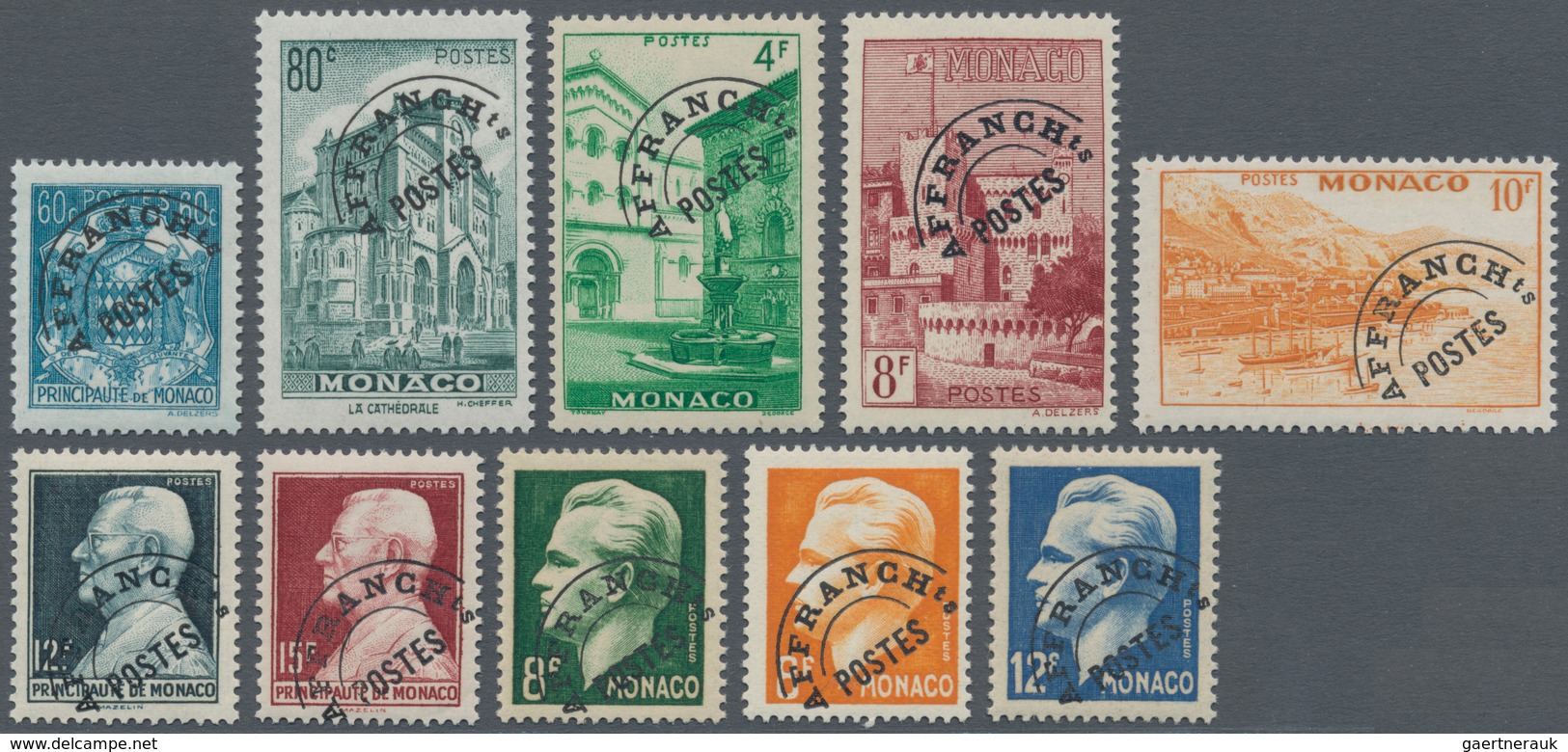 Monaco: 1945/1951, PRE-CANCELS Set Of Ten Different Stamps Incl. 60c. Coat Of Arms, Views Of Monaco - Neufs