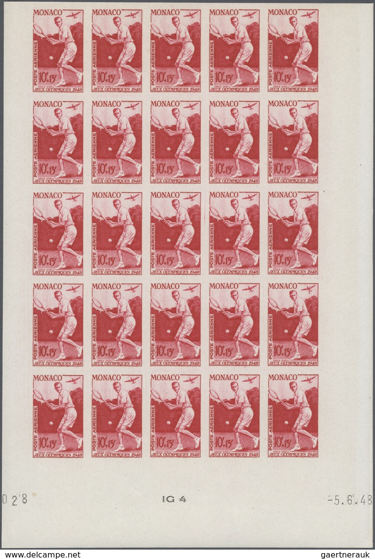 Monaco: 1948, Olympic Games, Airmail Stamps IMPERFORATE, Four Values Complete In Marginal Blocks Of - Neufs