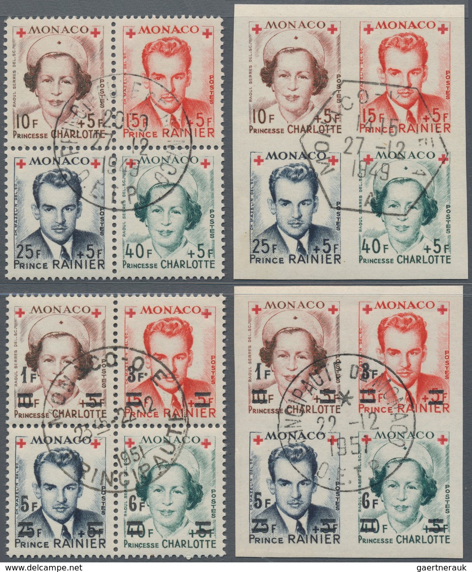 Monaco: 1949/1951, RED CROSS Blocks Of Four From Miniature Sheets Incl. Nrmal Issue (8 X Perf., 10 X - Nuevos