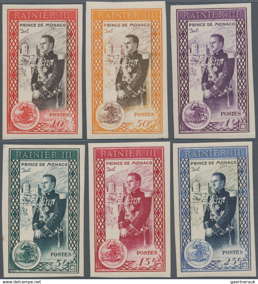 Monaco: 1950, Accession To The Throne Of Prince Rainier III. Set Of Six IMPERFORATE Stamps In A Lot - Nuevos