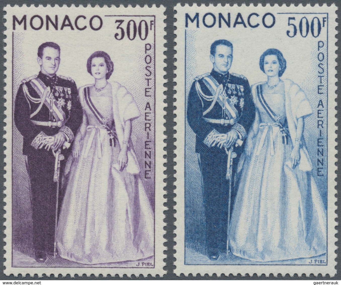 Monaco: 1959, Prince Rainier III. And Gracia Patricia Set Of Two 300fr. Violet And 500fr. Blue In A - Neufs