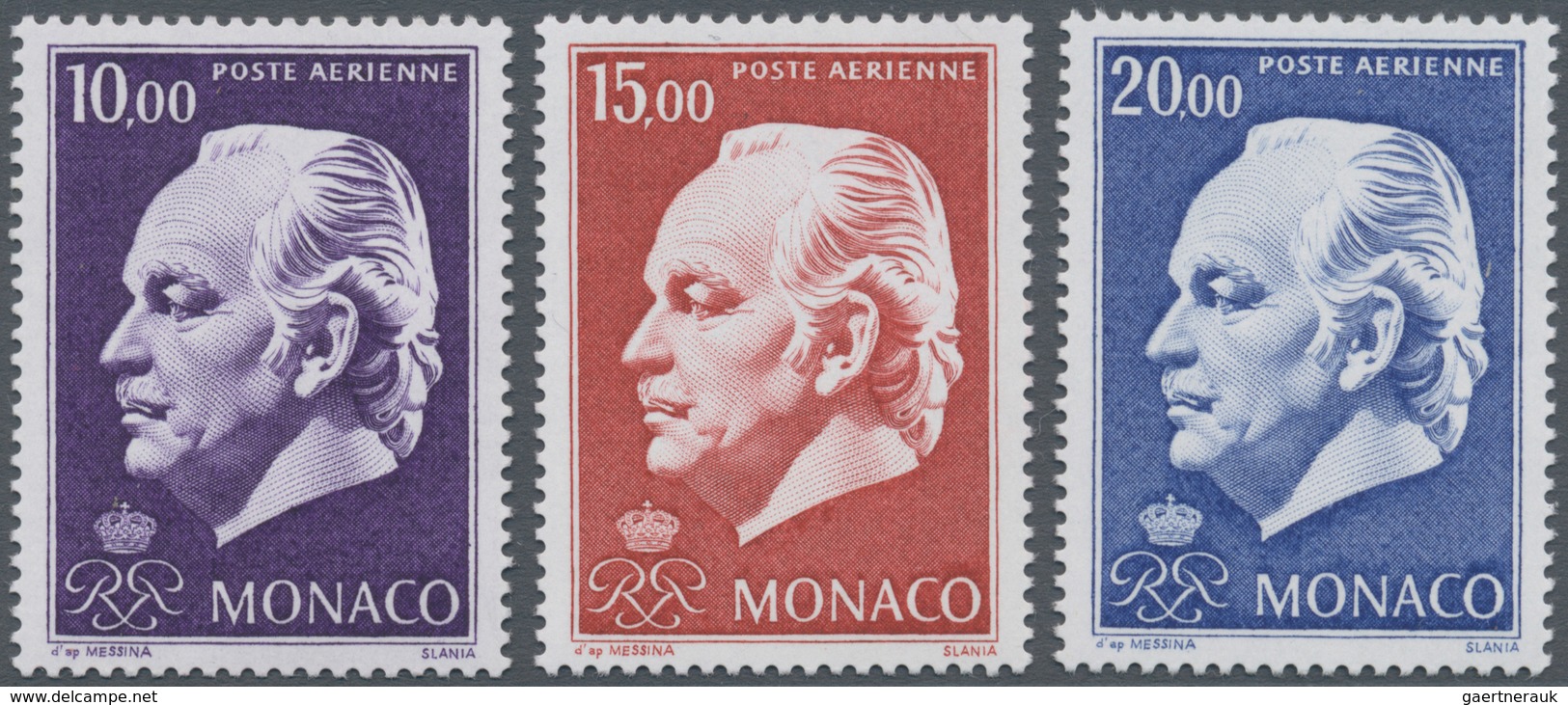 Monaco: 1974, Prince Rainier III. Complete Set Of Three 10fr. Violet, 15fr. Carmine And 20fr. Blue I - Nuevos