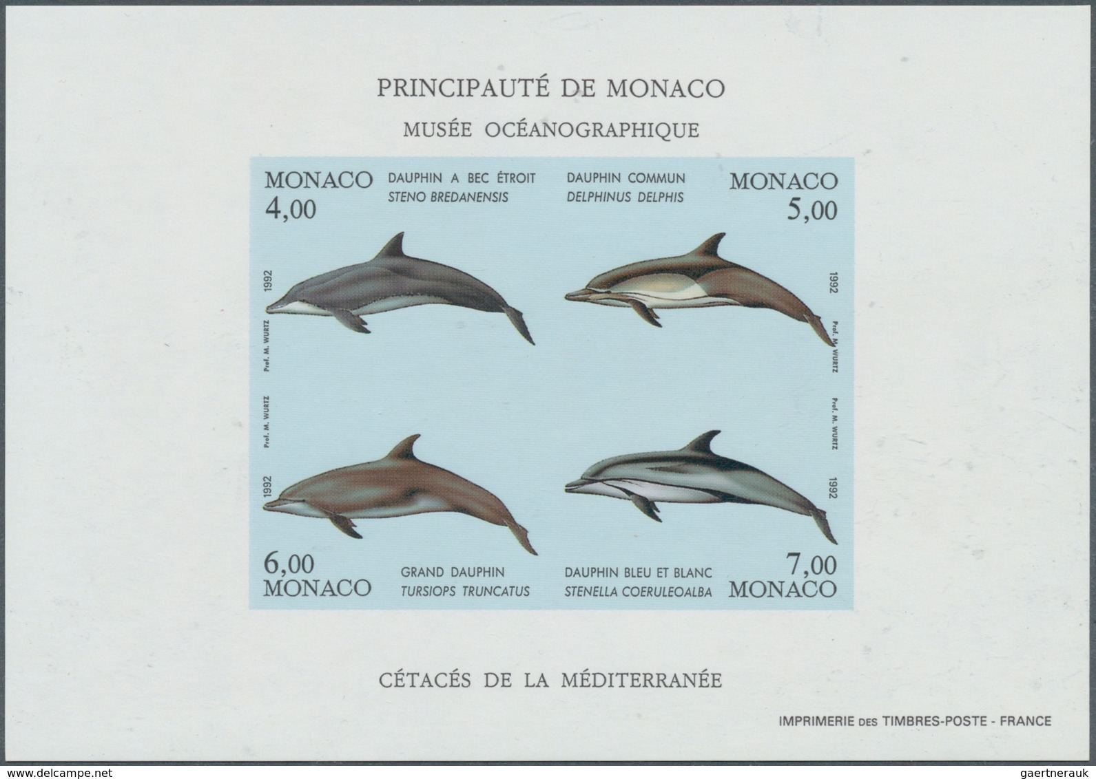 Monaco: 1992, Whales (1st. Issue) In A Lot With 65 IMPERFORATE Miniature Sheets, Mint Never Hinged A - Nuevos