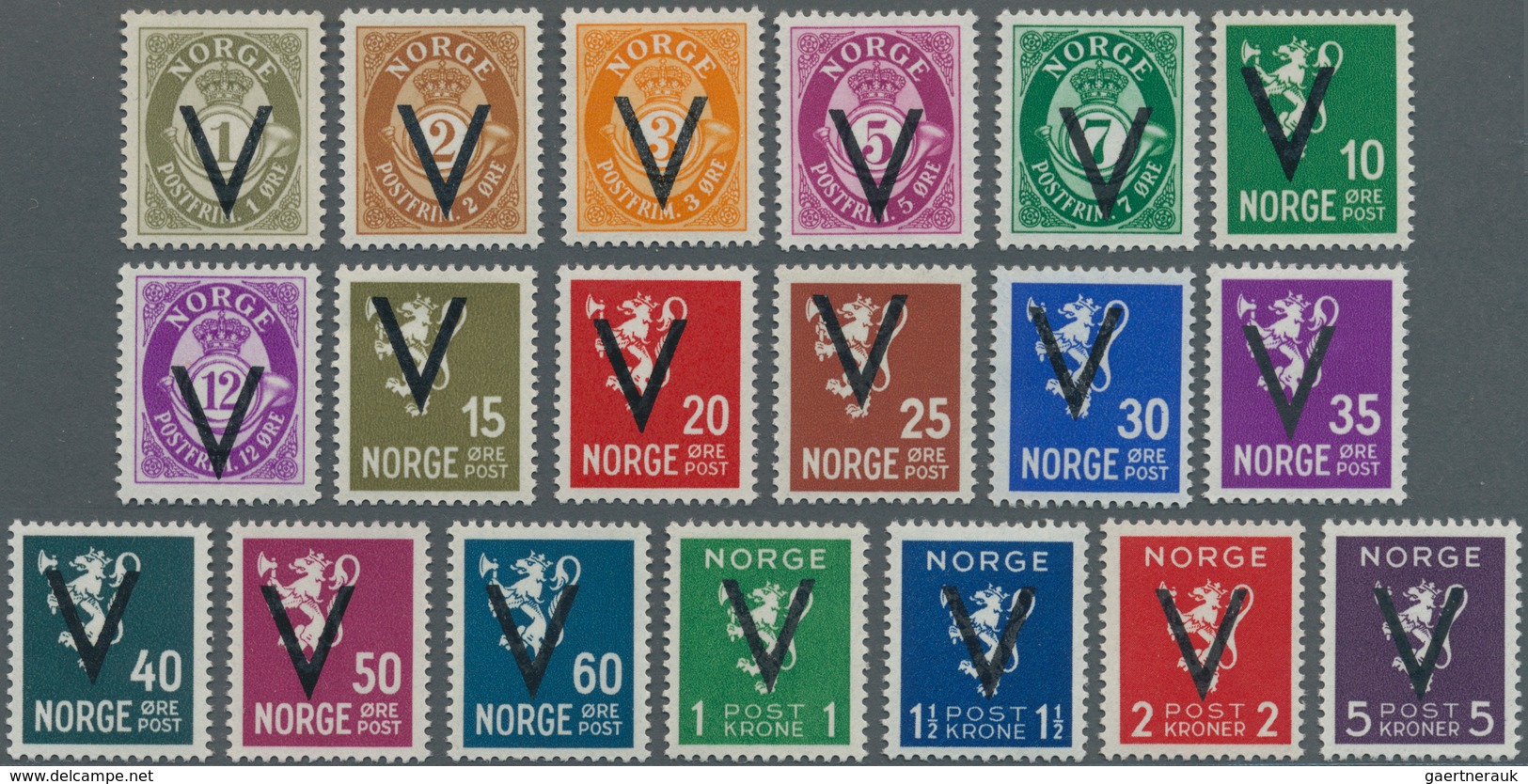 Norwegen: 1941, Definitives With Opt. 'V' (Victory Issue) Without Watermark In An Investment Lot Wit - Otros & Sin Clasificación