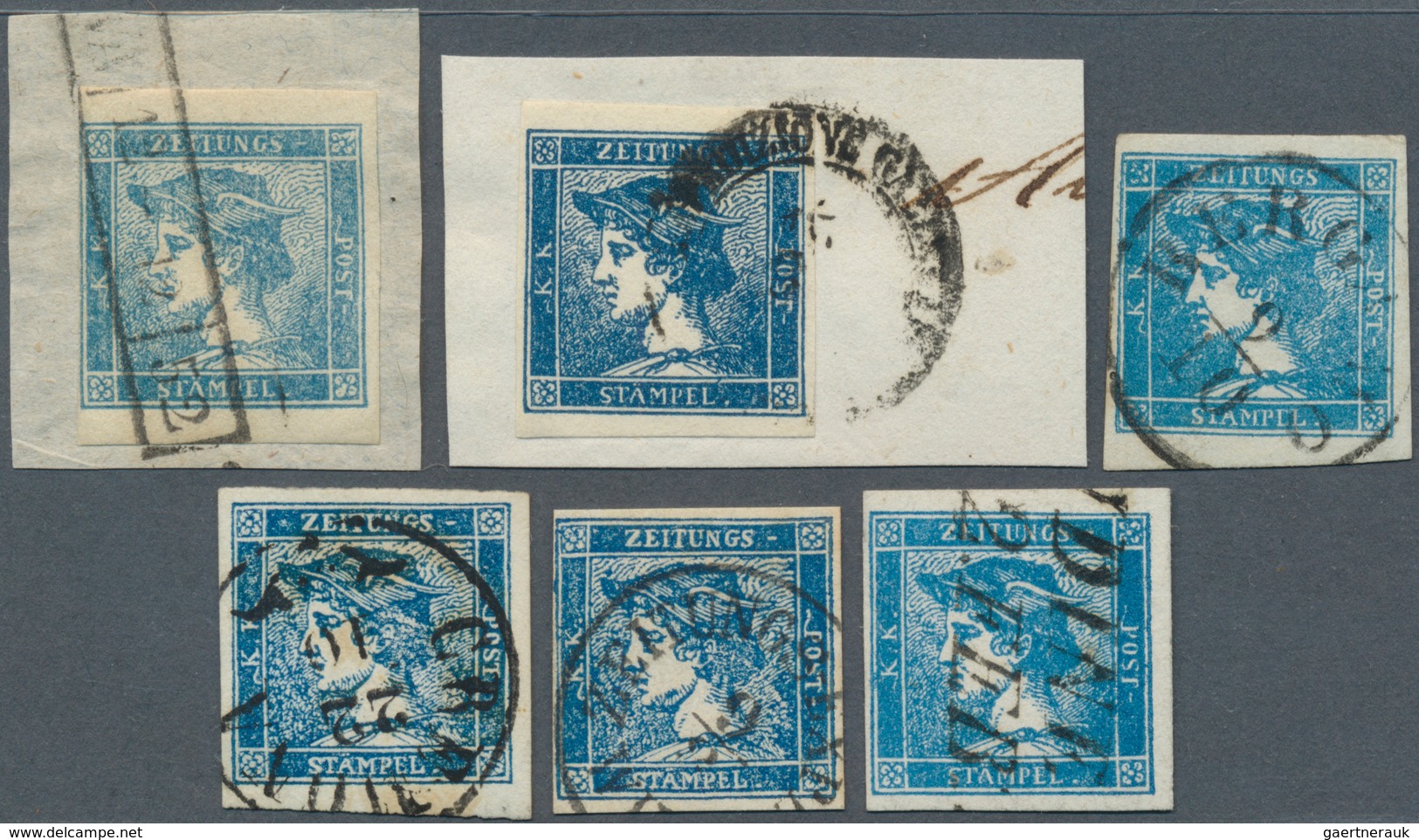 Österreich: 1851, Sauberes Konvolut Mit 15 "Blauen Merkuren", Davon 6 Auf Briefstücken. Dabei Sind A - Other & Unclassified