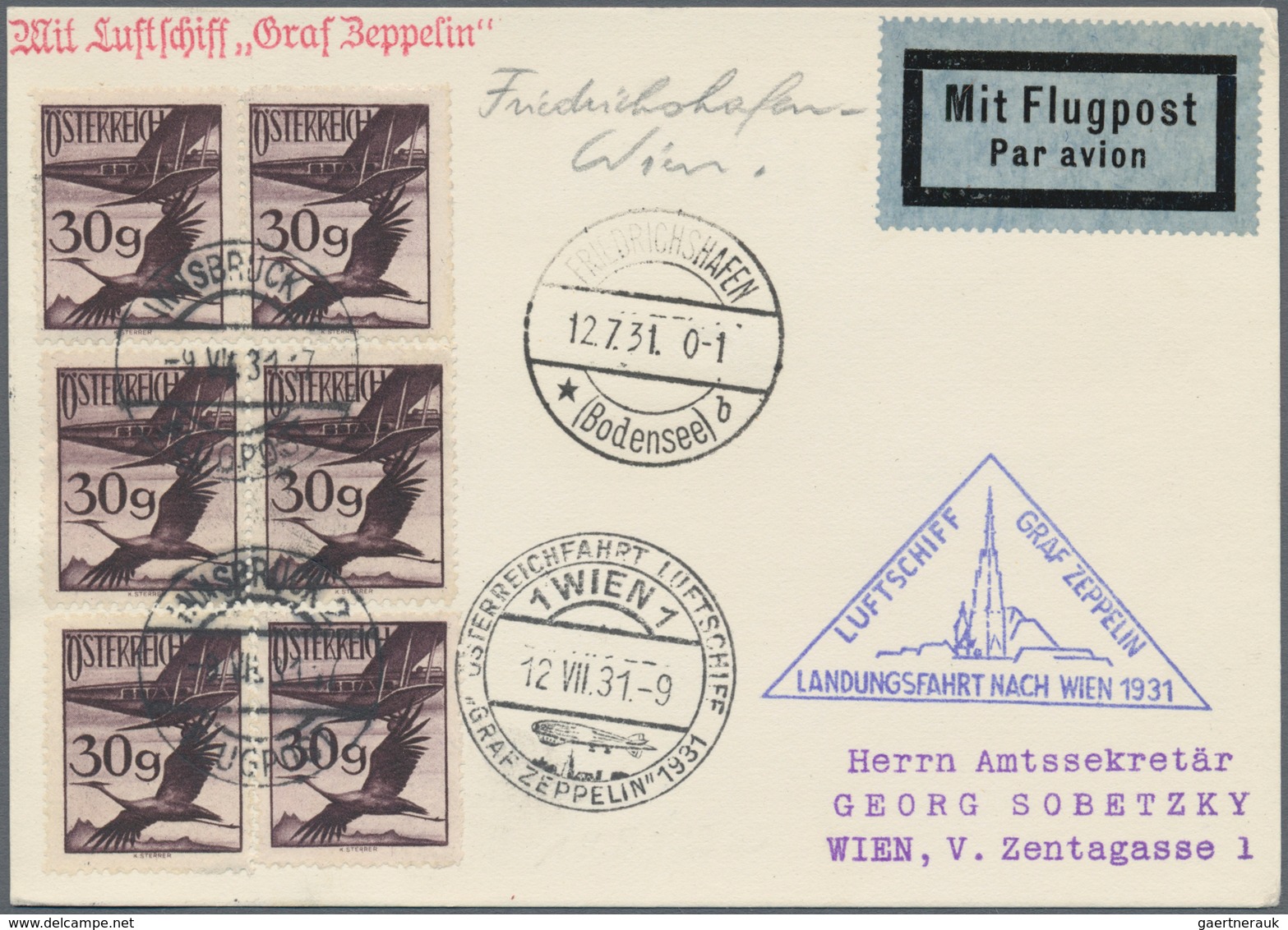 Österreich - Flugpost: 1918/1938, Gehaltvolle Sammlung Mit über 250 Flugpostbelegen, Chronologisch S - Otros & Sin Clasificación