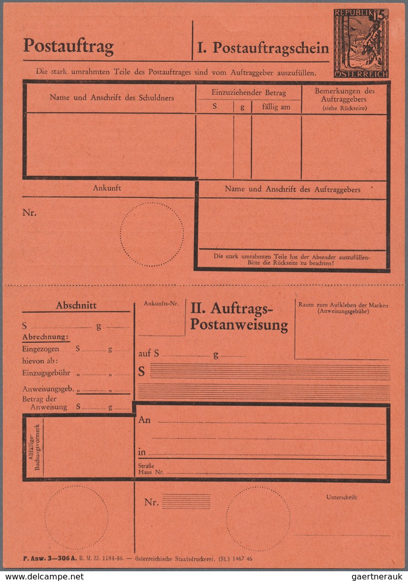 Österreich - Ganzsachen: 1920/1973, Sammlung Mit 22 Ungebrauchten U. 2 Gebrauchten Postauftragskarte - Autres & Non Classés