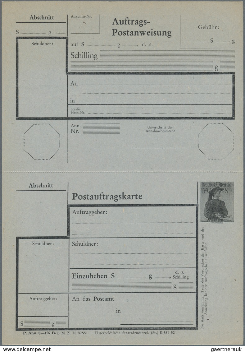 Österreich - Ganzsachen: 1920/1973, Sammlung Mit 22 Ungebrauchten U. 2 Gebrauchten Postauftragskarte - Autres & Non Classés