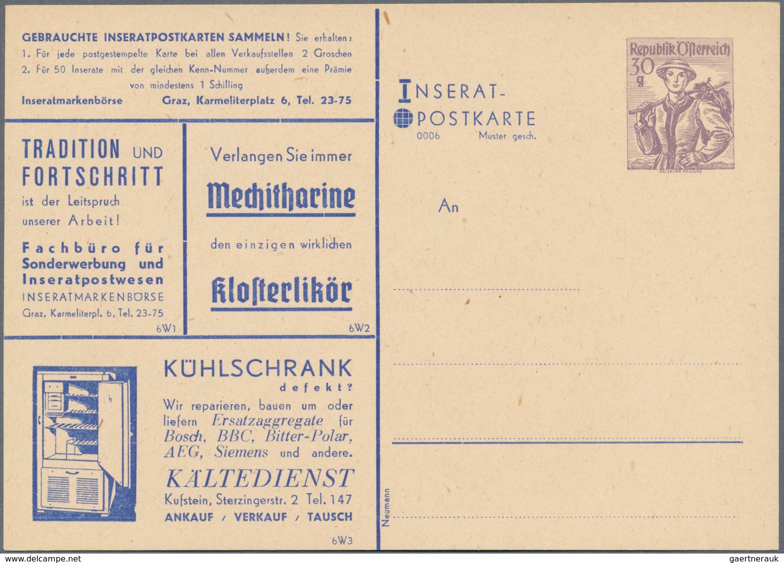 Österreich - Privatganzsachen: 1950/1959, gehaltvolle Slg. mit 58 gebrauchten und ungebrauchten INSE