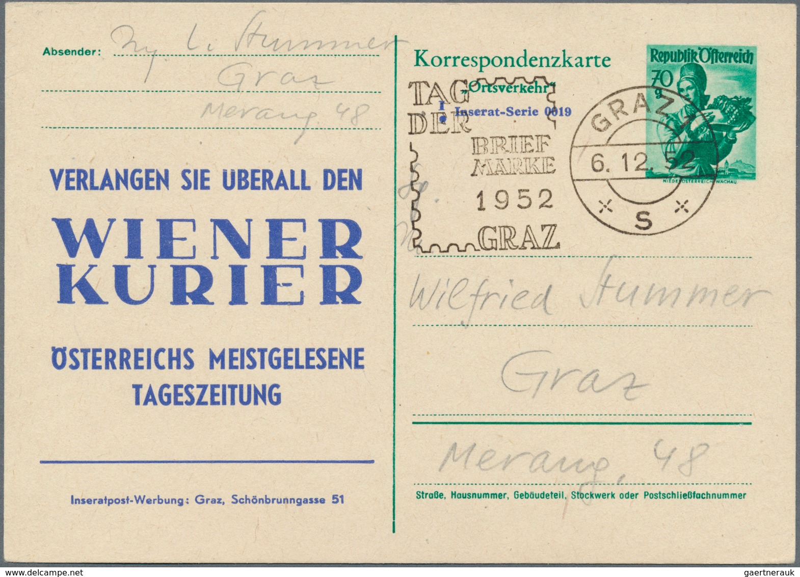 Österreich - Privatganzsachen: 1950/1959, gehaltvolle Slg. mit 58 gebrauchten und ungebrauchten INSE