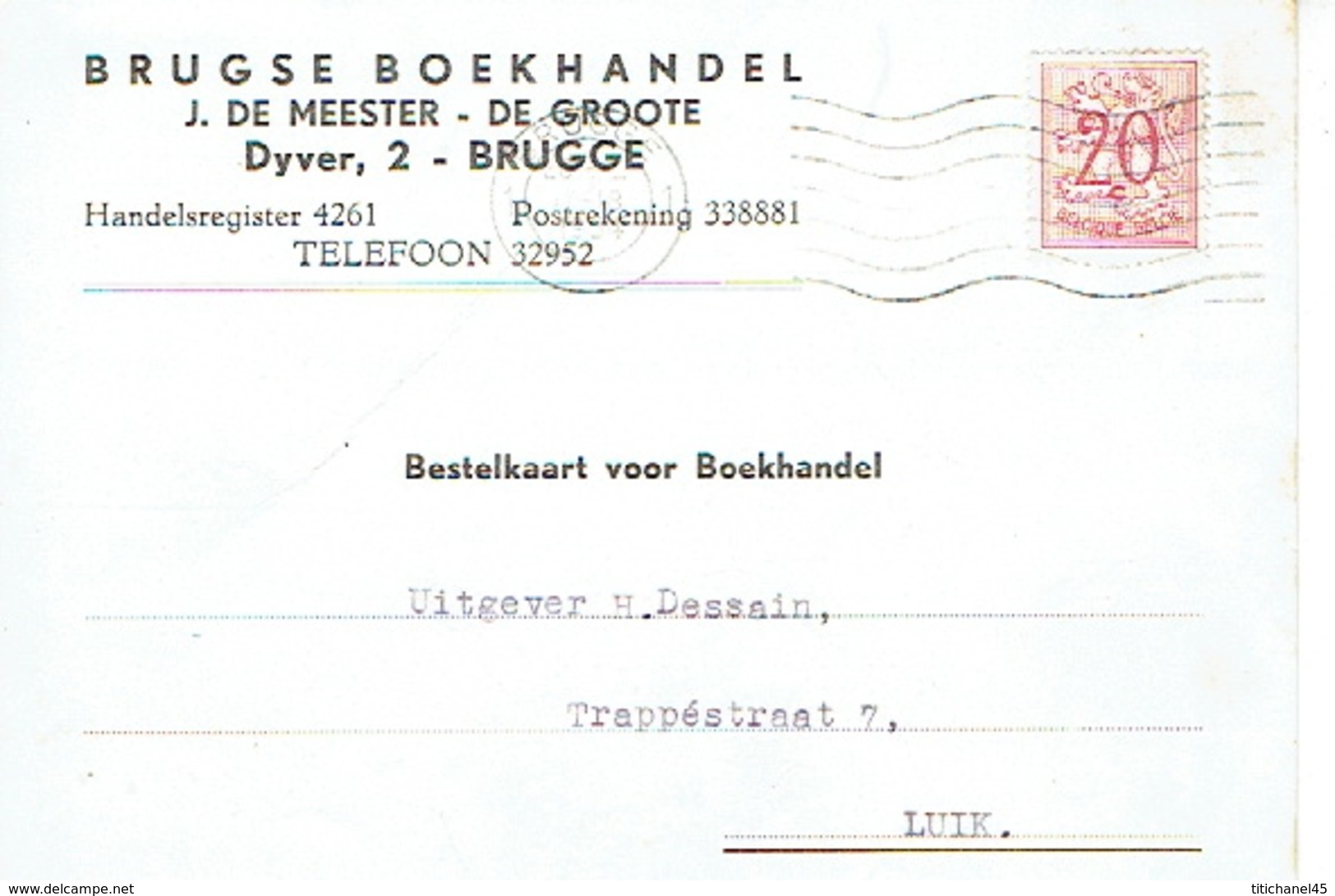 PK Publicitaire BRUGGE 1954 - J. DE  MEESTER - DE GROOTE - BRUGSE BOEKAHANDEL - Brugge