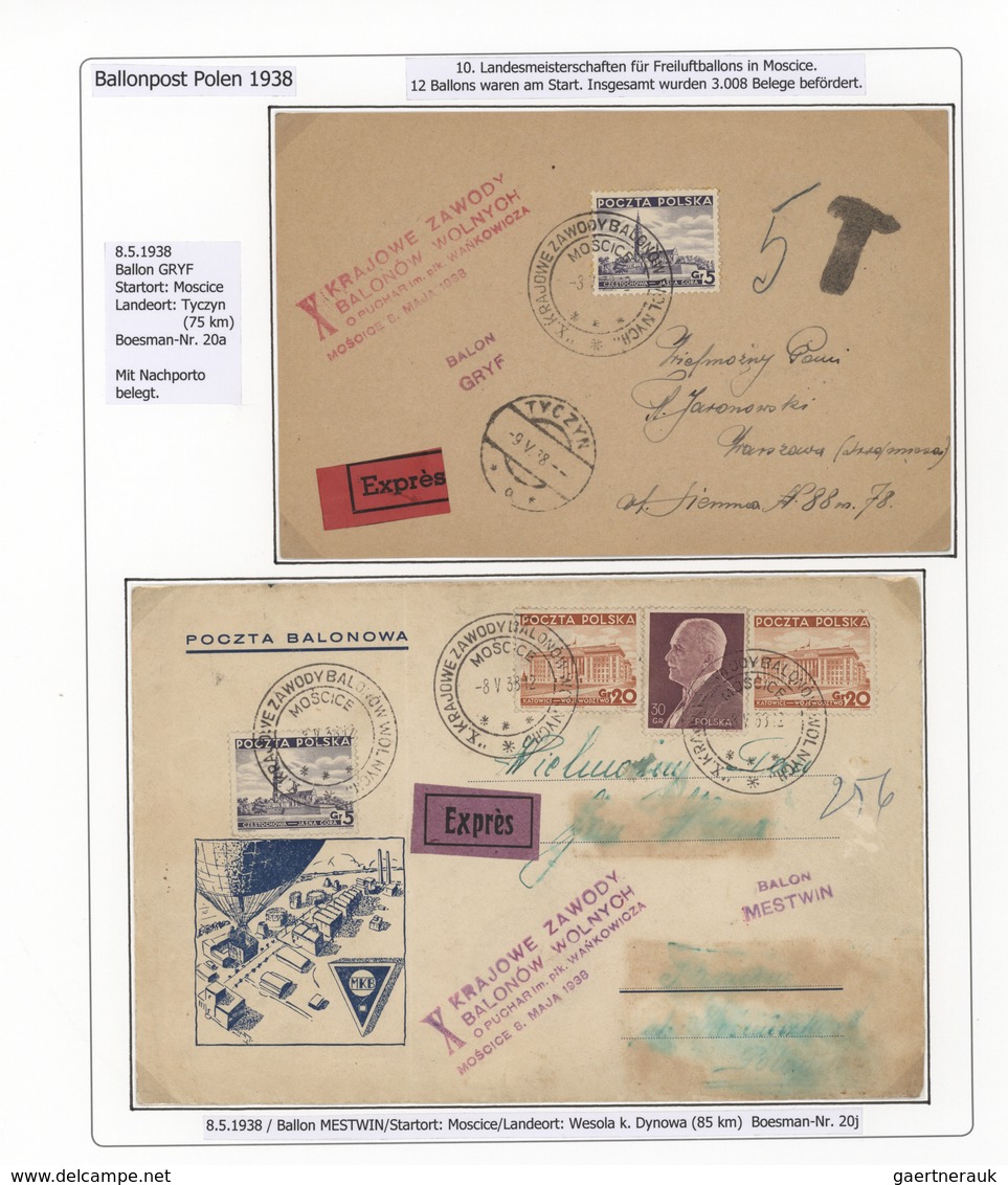 Polen: 1926/1939, BALLOON MAIL, specialised collection of 56 balloon covers/cards, neatly arranged o