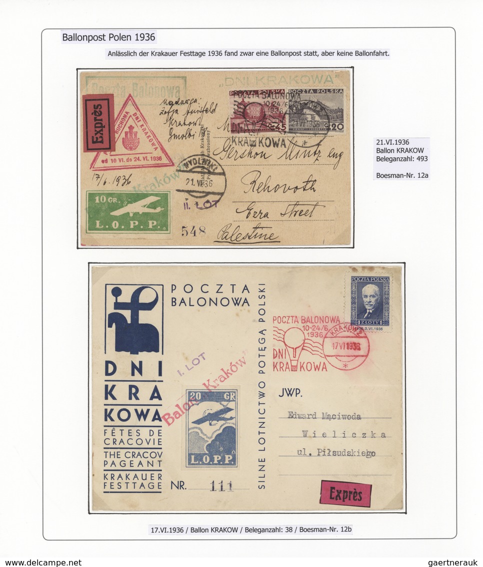 Polen: 1926/1939, BALLOON MAIL, specialised collection of 56 balloon covers/cards, neatly arranged o