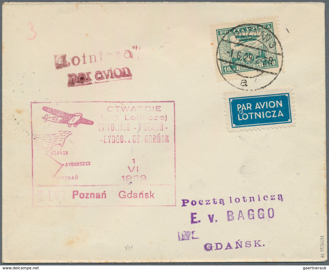 Polen: 1929/1939, Lot Of Four 1st Flight Covers: 1.6.29 Poznan-Gdansk, 1.6.29 Bydgoszcz-Poznan, 27.X - Autres & Non Classés