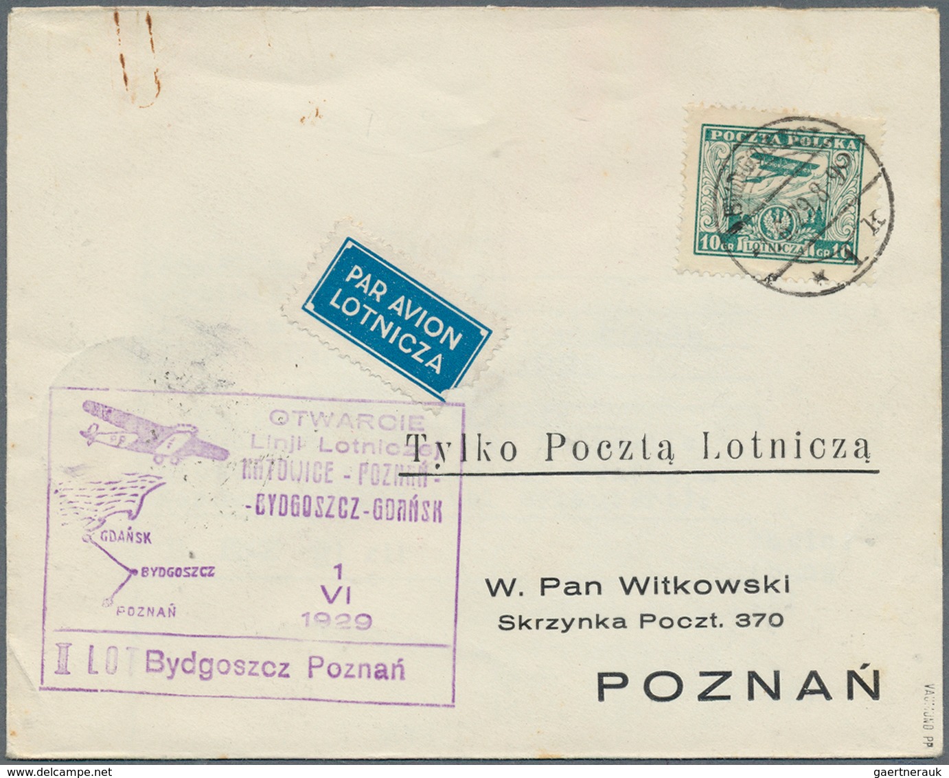 Polen: 1929/1939, Lot Of Four 1st Flight Covers: 1.6.29 Poznan-Gdansk, 1.6.29 Bydgoszcz-Poznan, 27.X - Otros & Sin Clasificación