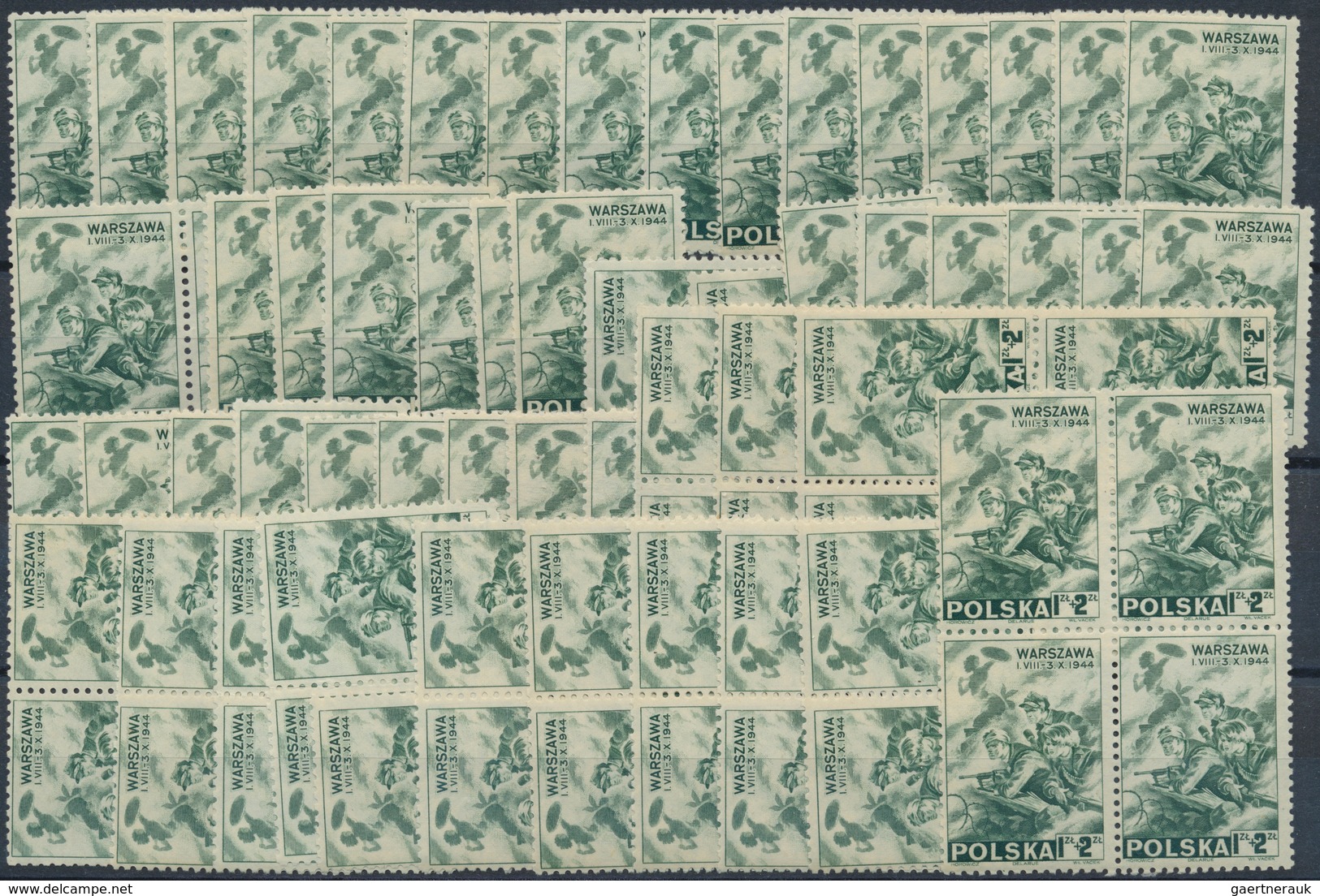Polen: 1945, Warsaw Uprising, 1zl.+2zl. Green, Lot Of 81 Copies Unmounted Mint. Michel No. A 379 (81 - Otros & Sin Clasificación