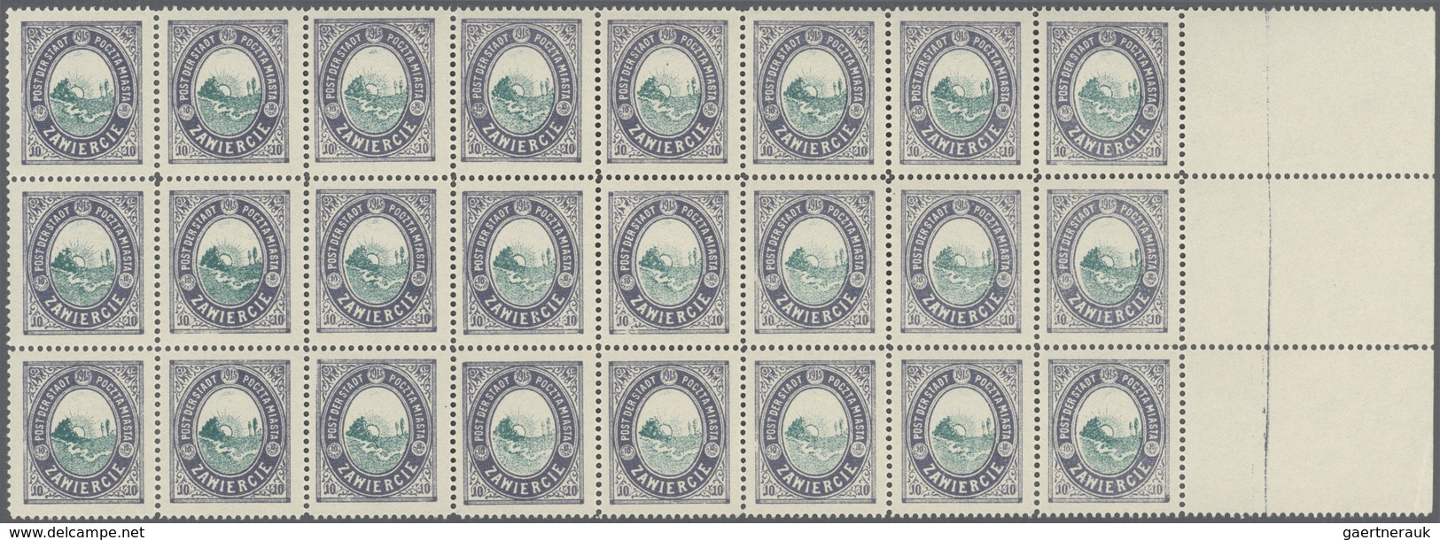 Polen - Bestellpostanstalten: ZAWIERCIE 1916, 10fen. Violet/green Without Overprint, Lot Of 60 Copie - Autres & Non Classés