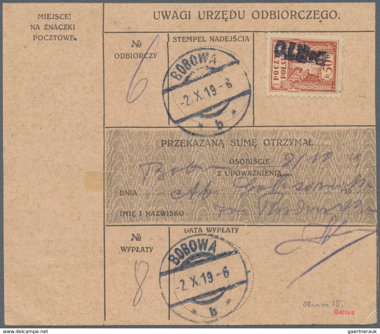 Polen - Lokalausgaben 1915/19: 1919/1923 (ca): 132 Postal Orders Franked With Postage Due Stamps Fro - Otros & Sin Clasificación