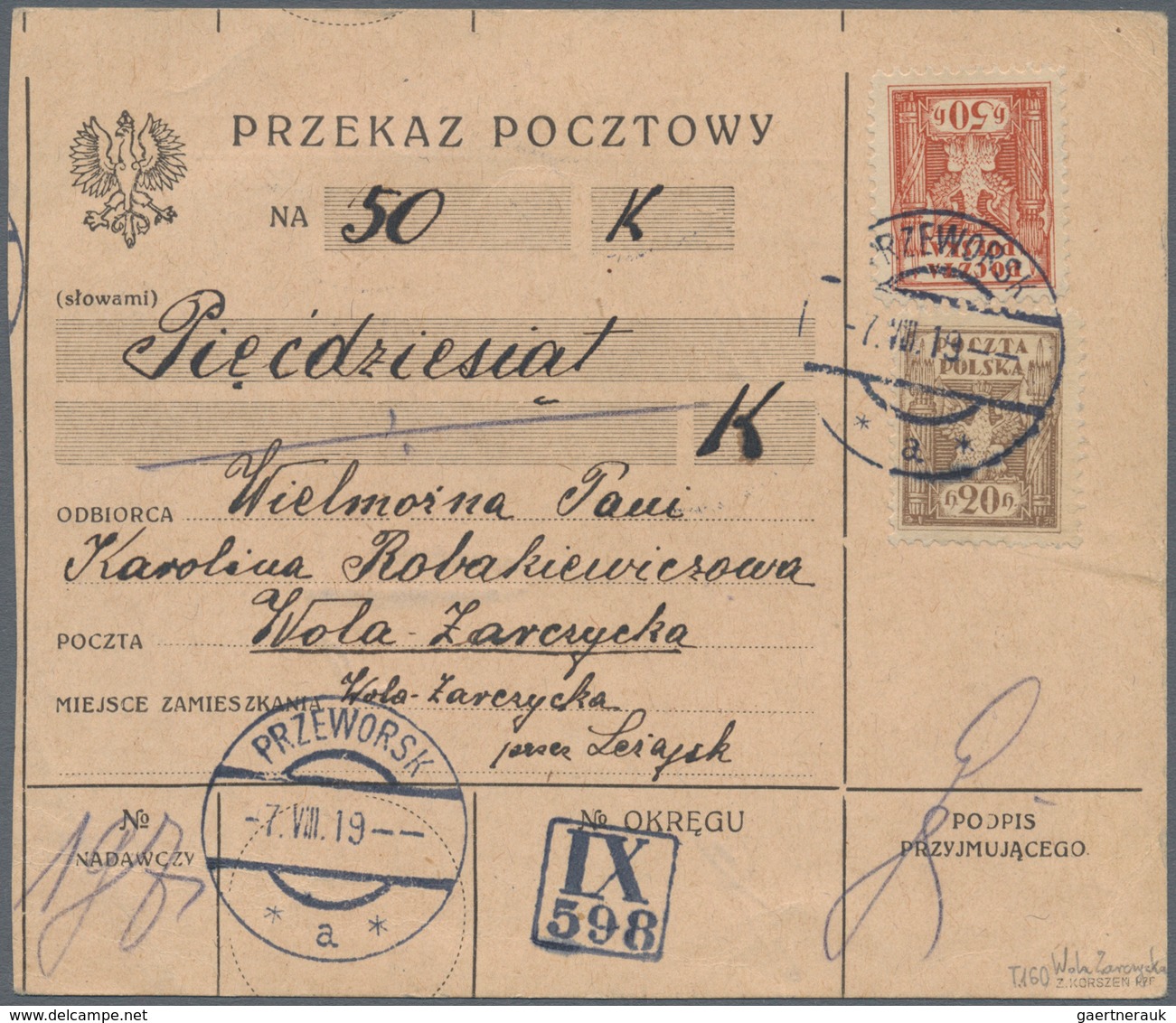 Polen - Lokalausgaben 1915/19: 1919/1923 (ca): 132 postal orders franked with postage due stamps fro
