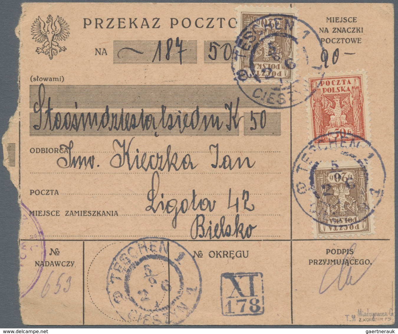 Polen - Lokalausgaben 1915/19: 1919/1923 (ca): 132 postal orders franked with postage due stamps fro