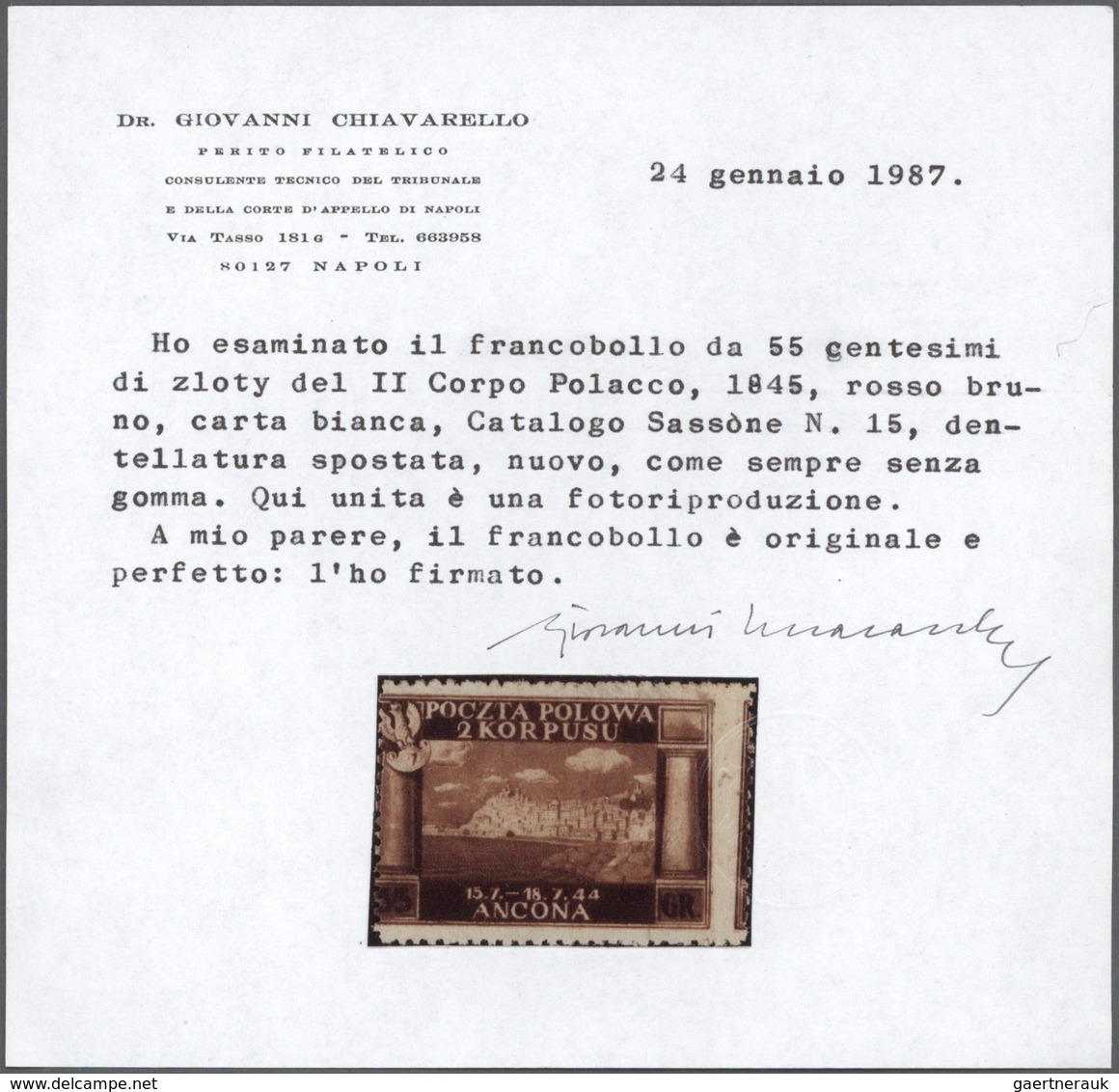 Polen - Besonderheiten: 1946, Polish Corps In Italy, 4th Issue On White Paper, 55gr. Brownish Red (2 - Autres & Non Classés