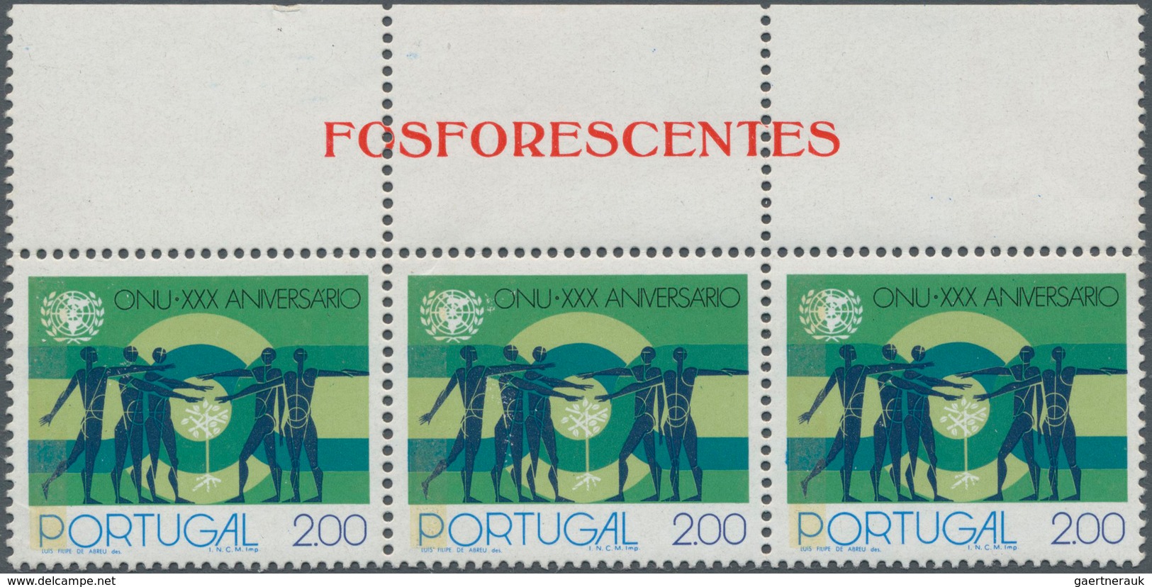 Portugal: 1975, 30 Years Of United Nations (UN) 2.00esc. With PHOSPHOR Strip In A Lot With About 100 - Unused Stamps