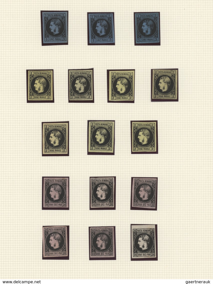 Rumänien: 1866/1867, Carol Heads Imperforate, Mint Collection Of 16 Stamps Neatly Arranged On Album - Autres & Non Classés