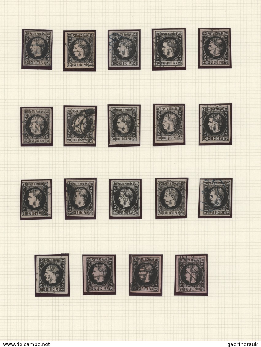 Rumänien: 1866/1867, Carol Heads Imperforate, Used Collection Of 31 Stamps Neatly Arranged On Album - Autres & Non Classés