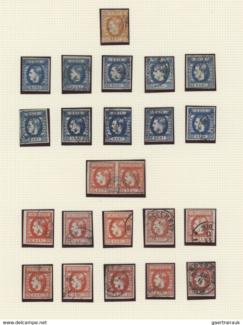 Rumänien: 1869, Carol Heads Imperforate, Used Collection Of 70 Stamps Neatly Arranged On Album Pages - Otros & Sin Clasificación